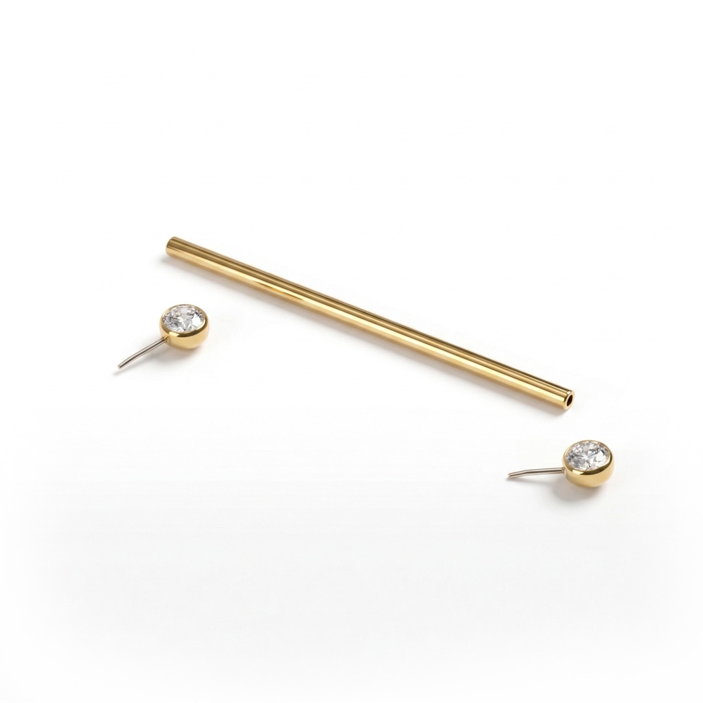 Industrial barbell i titan med bazel-innfattede stener