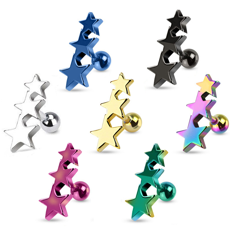 Piercingsmykke med tre stjerner