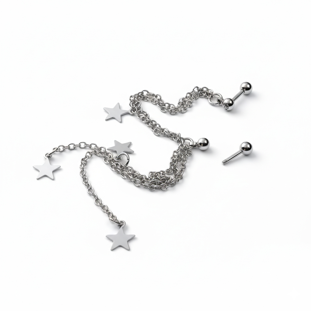 Tragus- og helixsmykke med stjerner