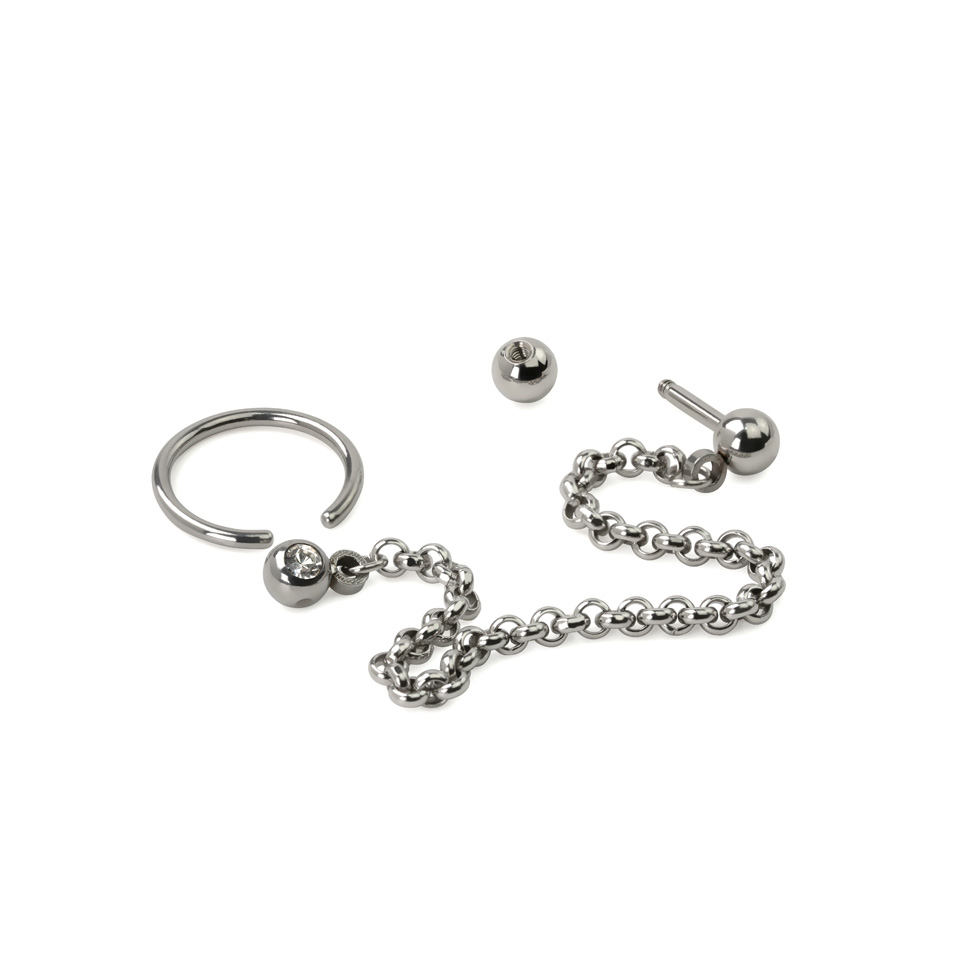 Ring og stav til tragus og helix med kjede