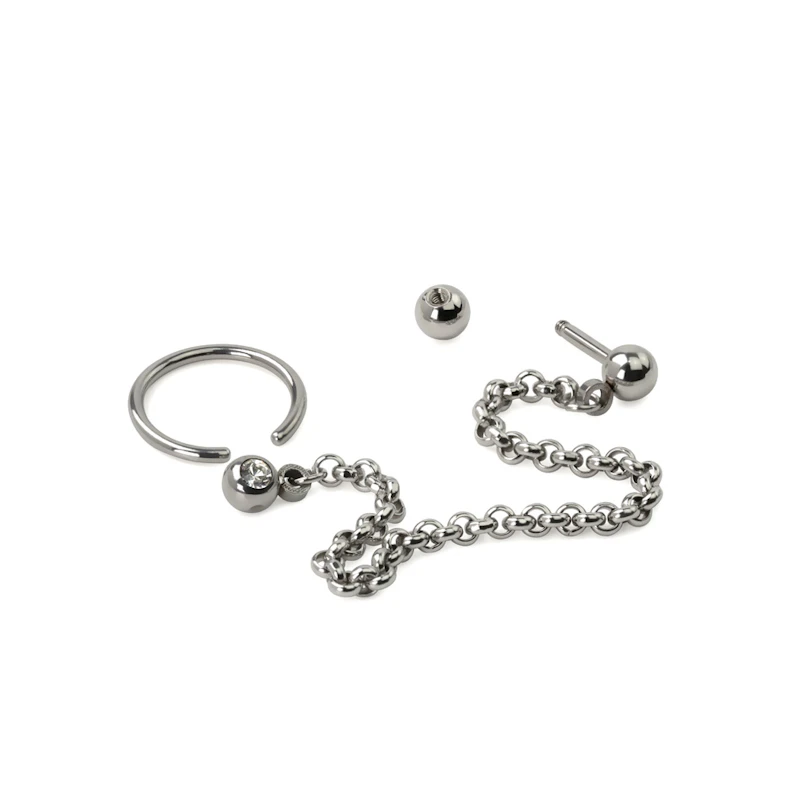 Ring og stav til tragus og helix med kjede
