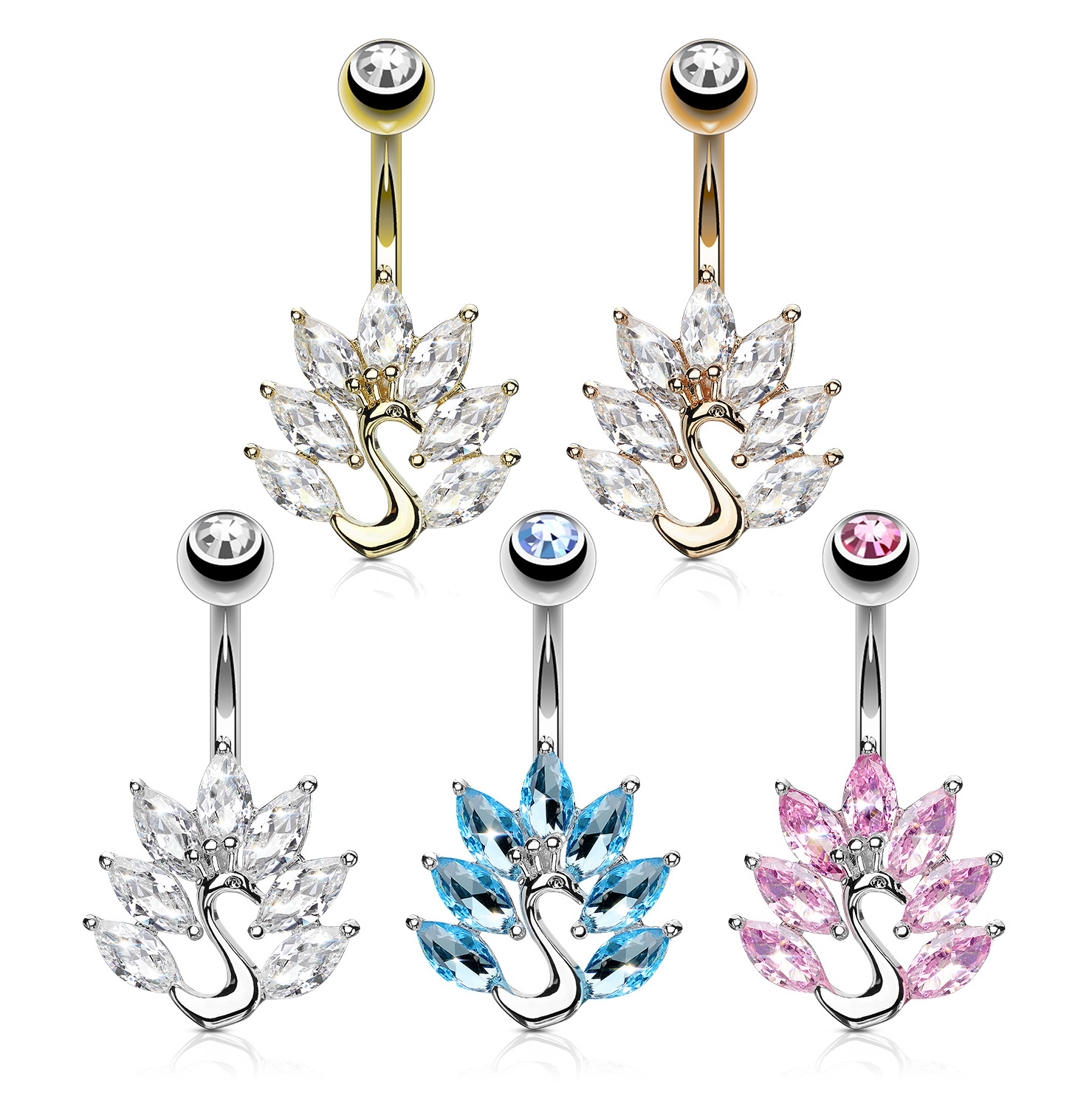 Navlepiercing med påfugl