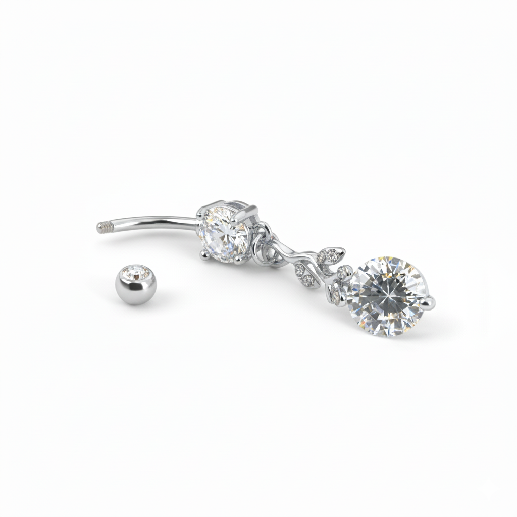 Navlepiercing med forgrenet anheng og sten