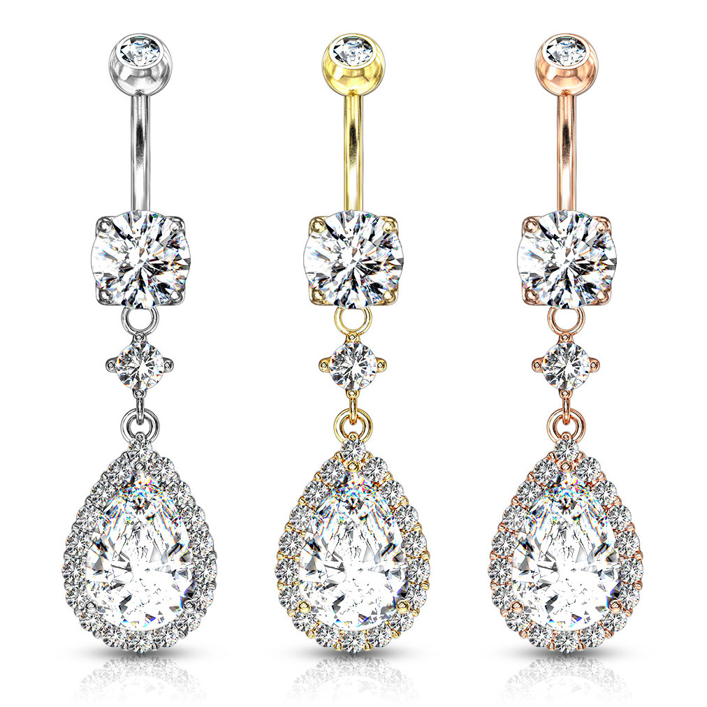 Navlepiericng med dråpeformet sten anheng