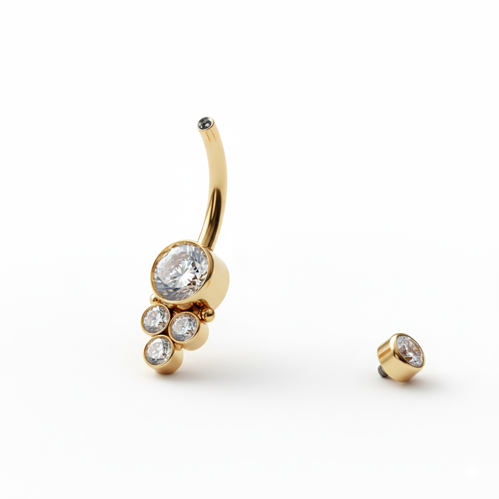 Titanavlepiercing med inv. gjenge og klase med stener