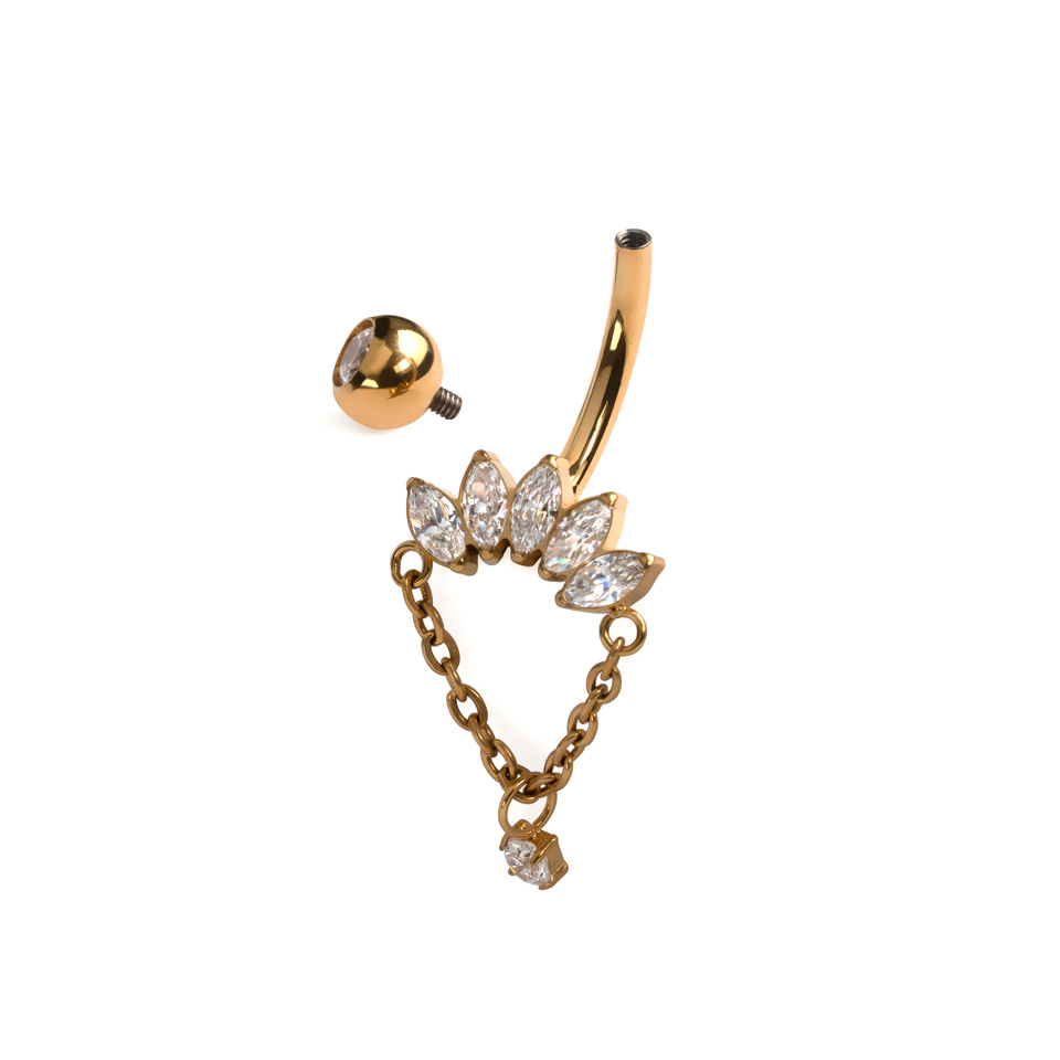 Navlepiercing i titan med marquisestener og anheng