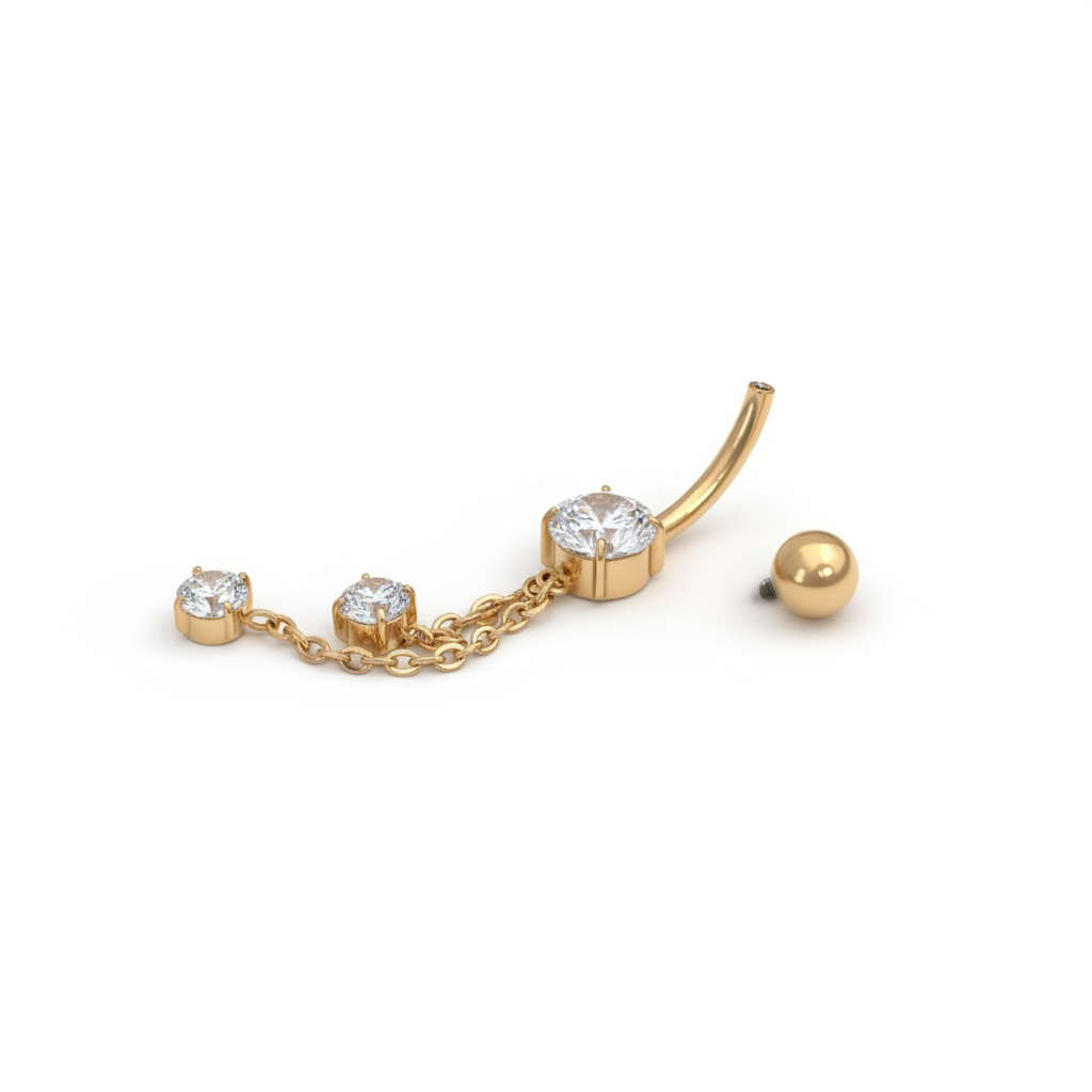 Navlepiercing med kjeder og stener