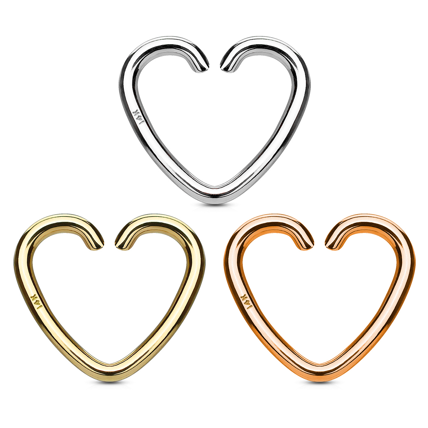 Ørepiercing av 14 karat gull formet som hjerte