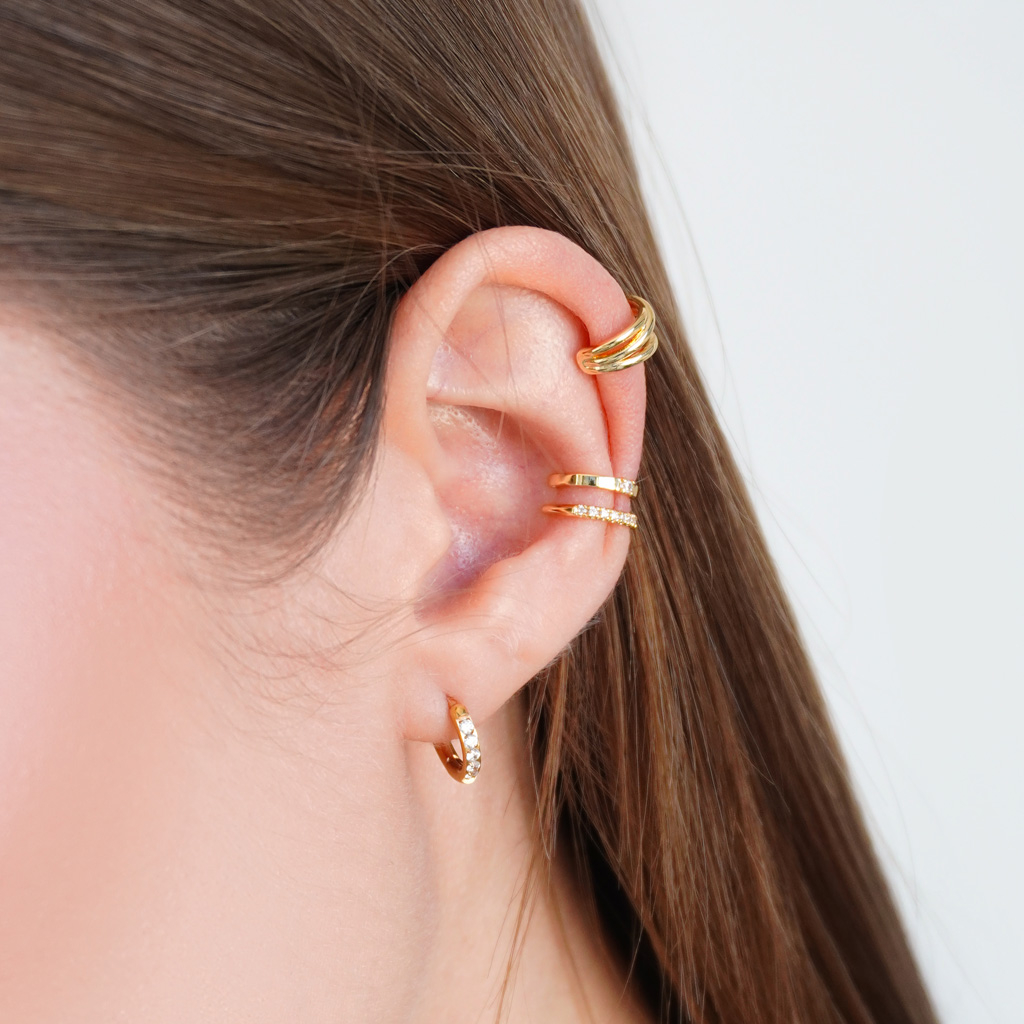Kraftig dobbel earcuff med stener