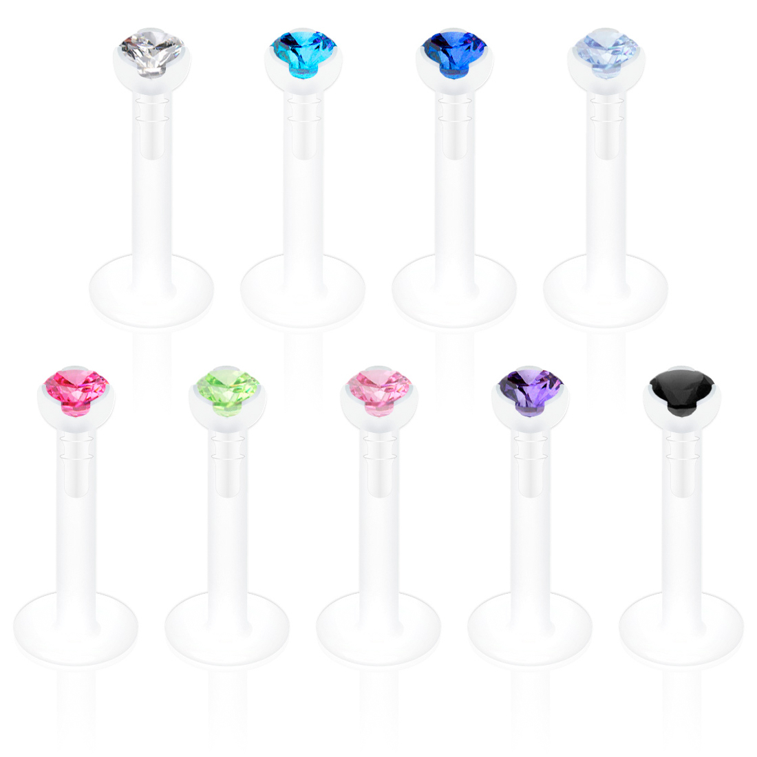 Labret i ptfe med sten i mange forskjellige farger