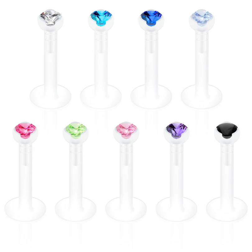 Labret i ptfe med sten i mange forskjellige farger