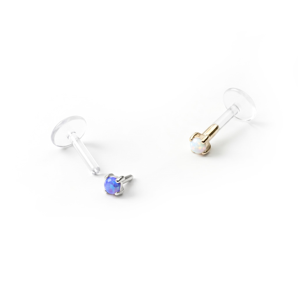 Labret av 14 karat gull med opalsten