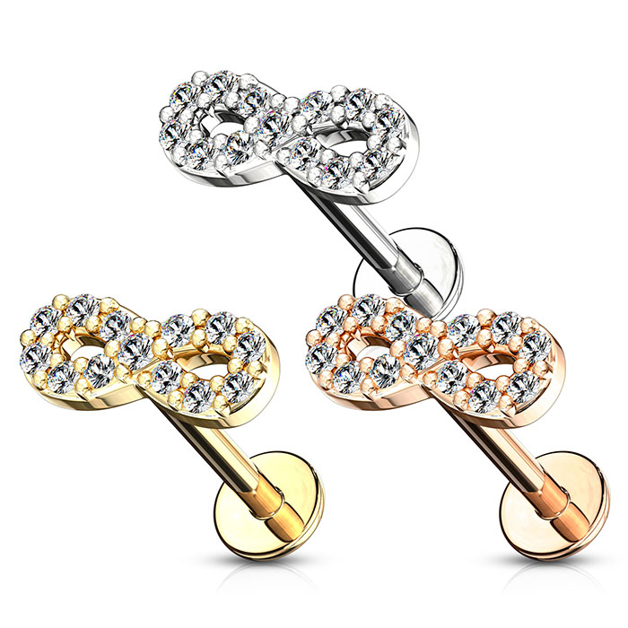 Labret med stenbesatt uendelighets tegn og innvendig gjenge