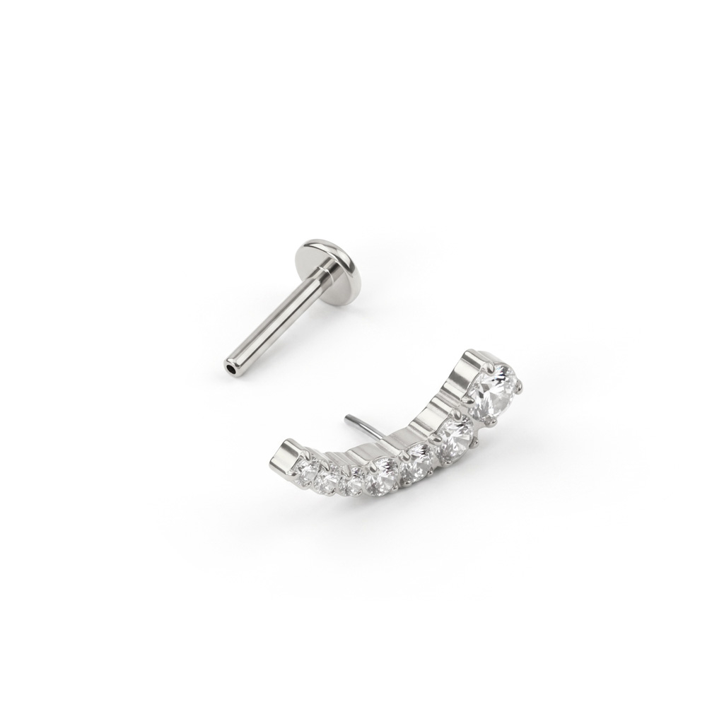 Push-in labret i titan med buet topp og stener