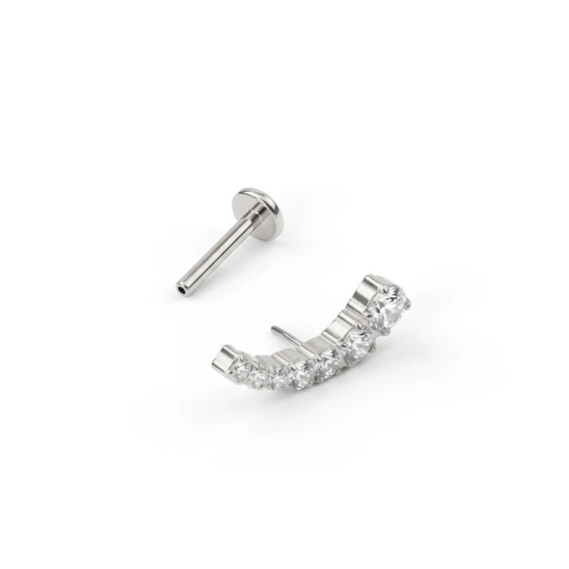 Push-in labret i titan med buet topp og stener