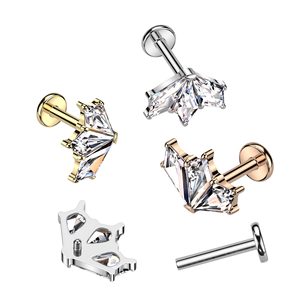 Titanium labret med tre steiner i vintage viftedesign