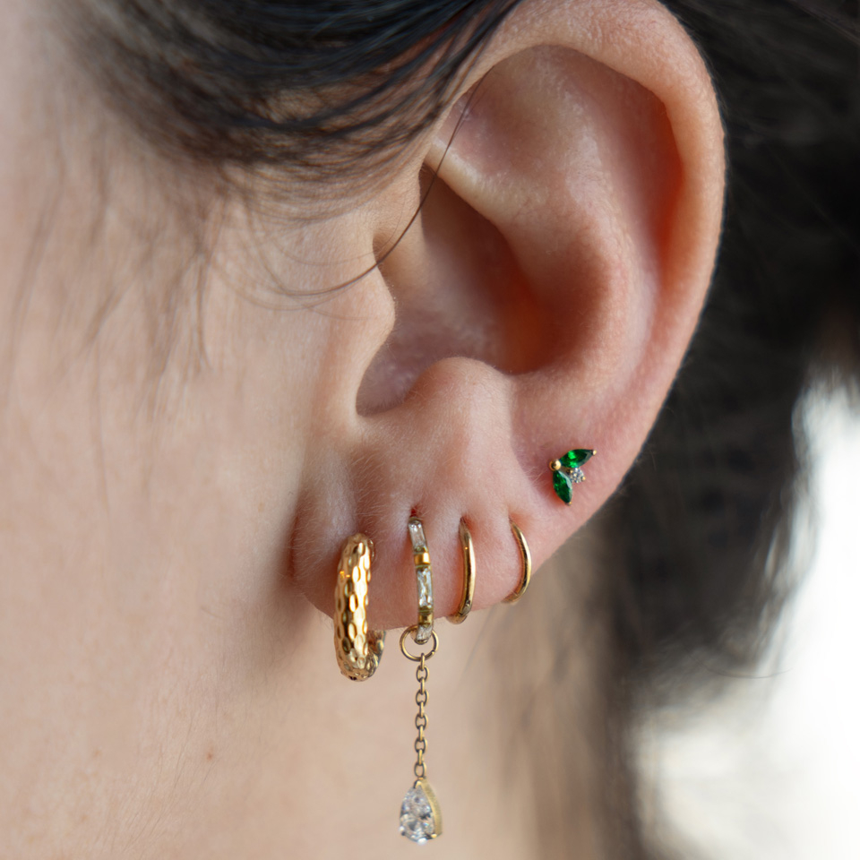 Titanlabret med par av smaragdfargede stener