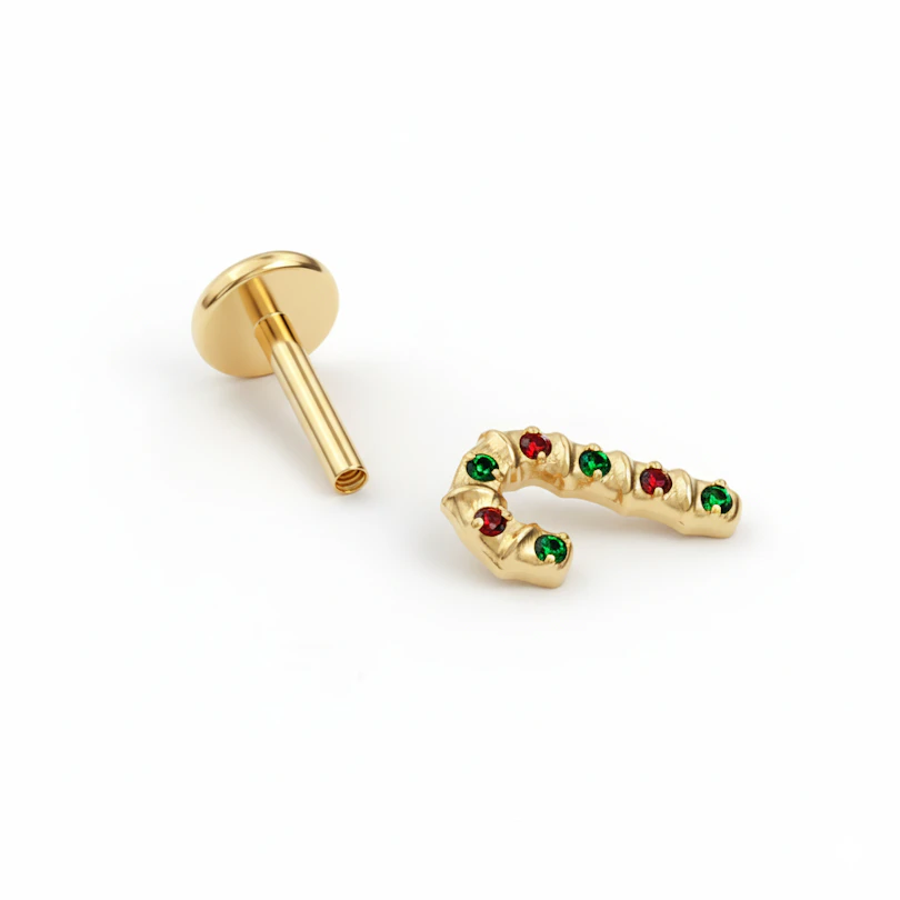 Labret i titan med candy cane-design
