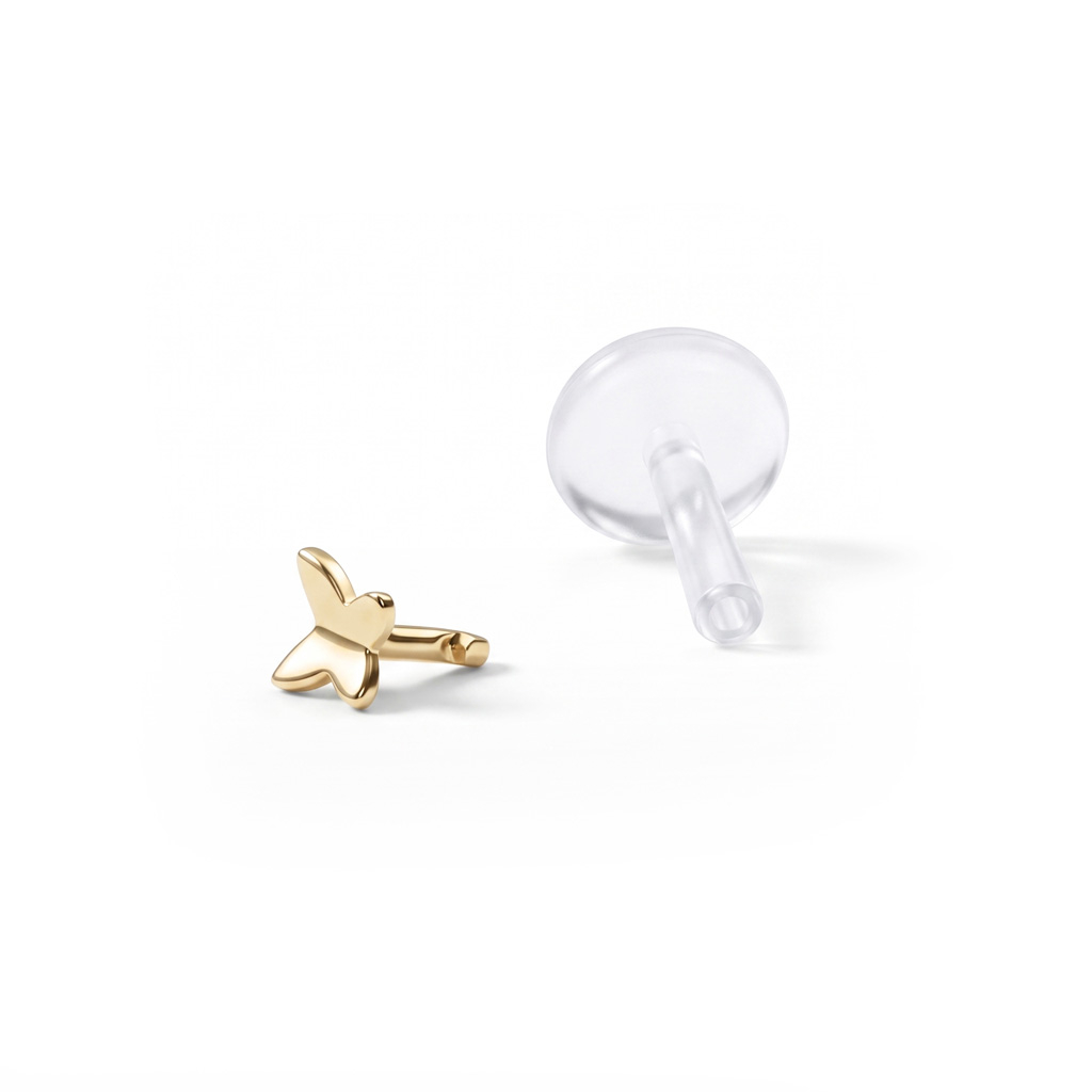 Sommerfugl labret av 14 karat gull med ptfe stav
