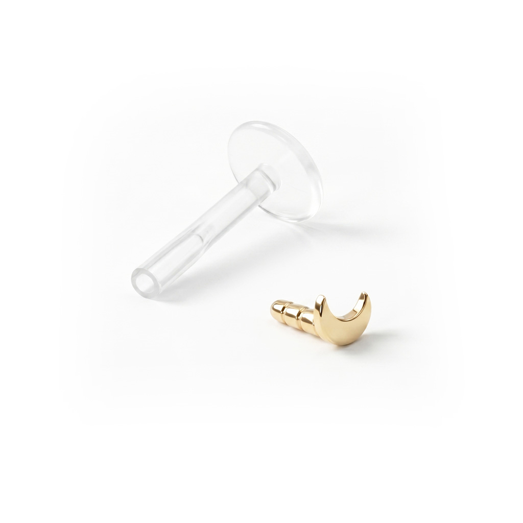 Labret av 14 karat gull med halvmåne