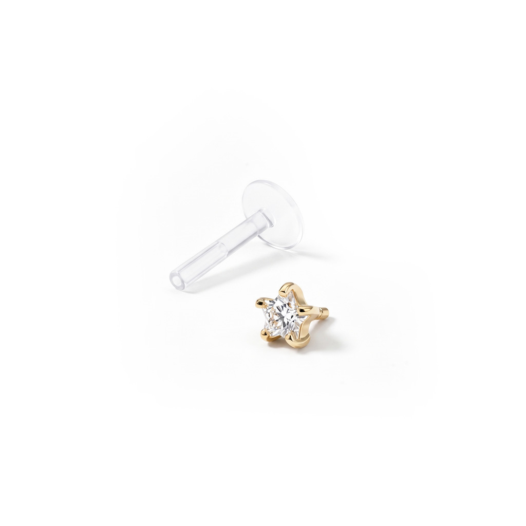 Labret av 14 karat gull med stjerneformet sten og ptfe stav