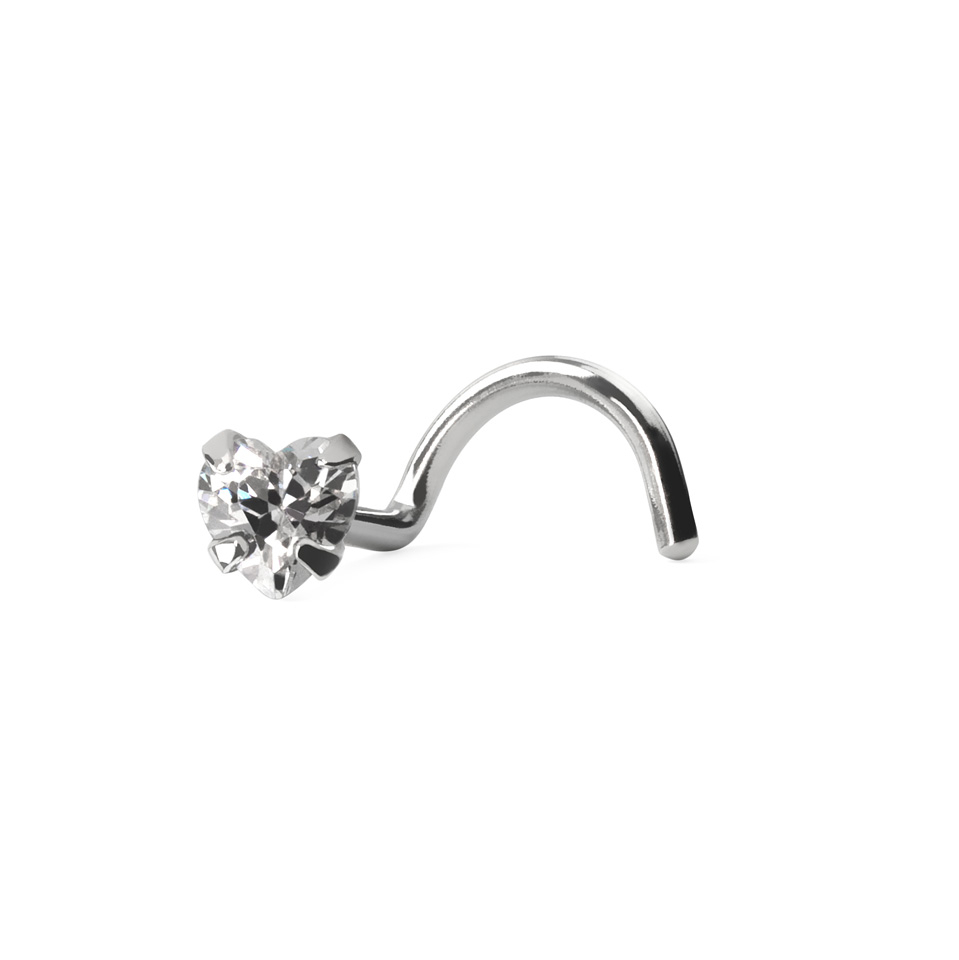 Neseskrue av 14 karat gull med hjertesten