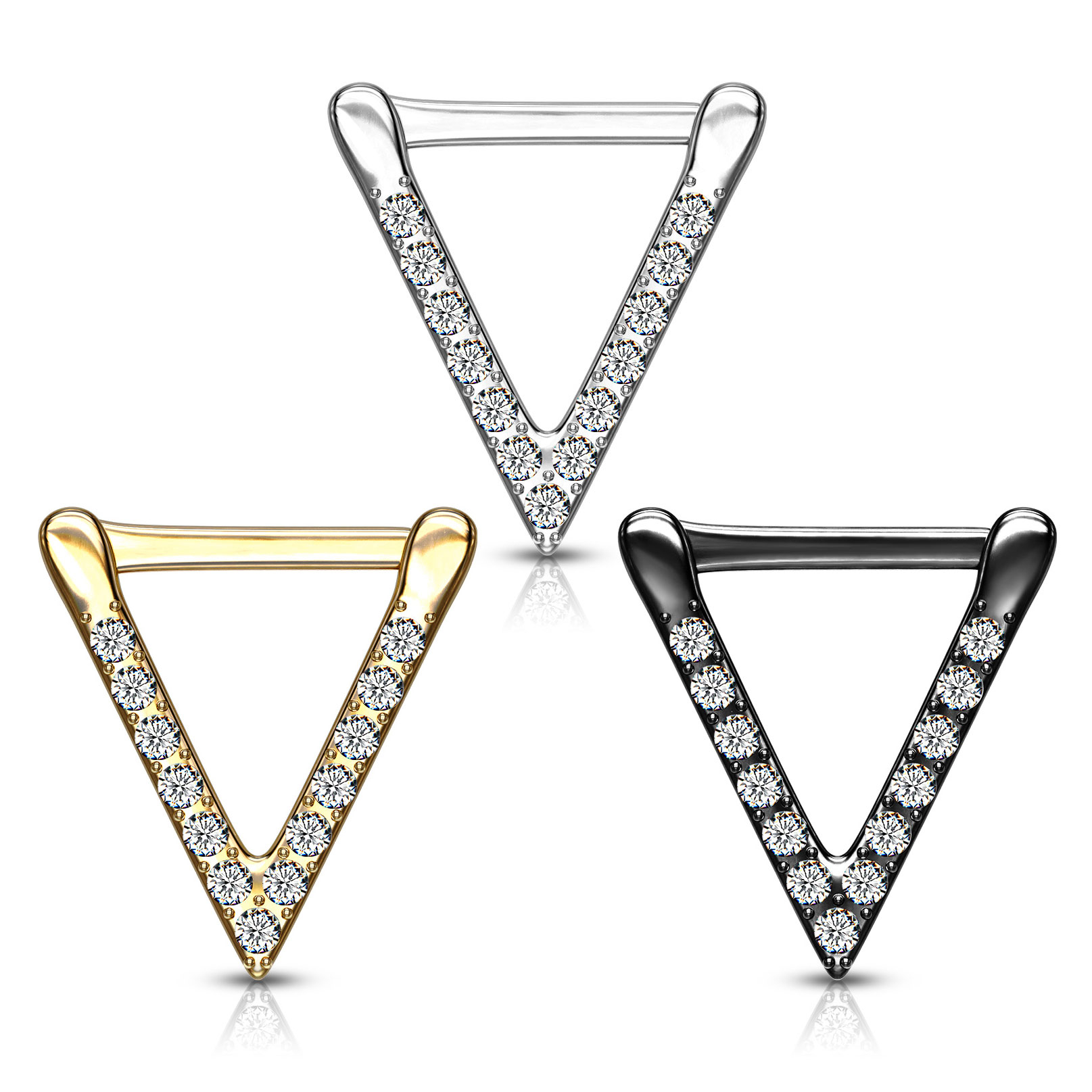 Septumpiercing med stenbesatt trekantet form