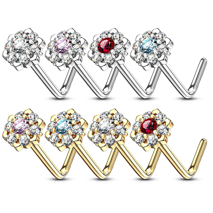 Nesepiercing av 14 karat gull med stenbesatt lotusblomst