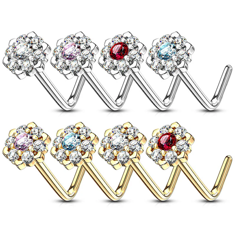 Nesepiercing av 14 karat gull med stenbesatt lotusblomst