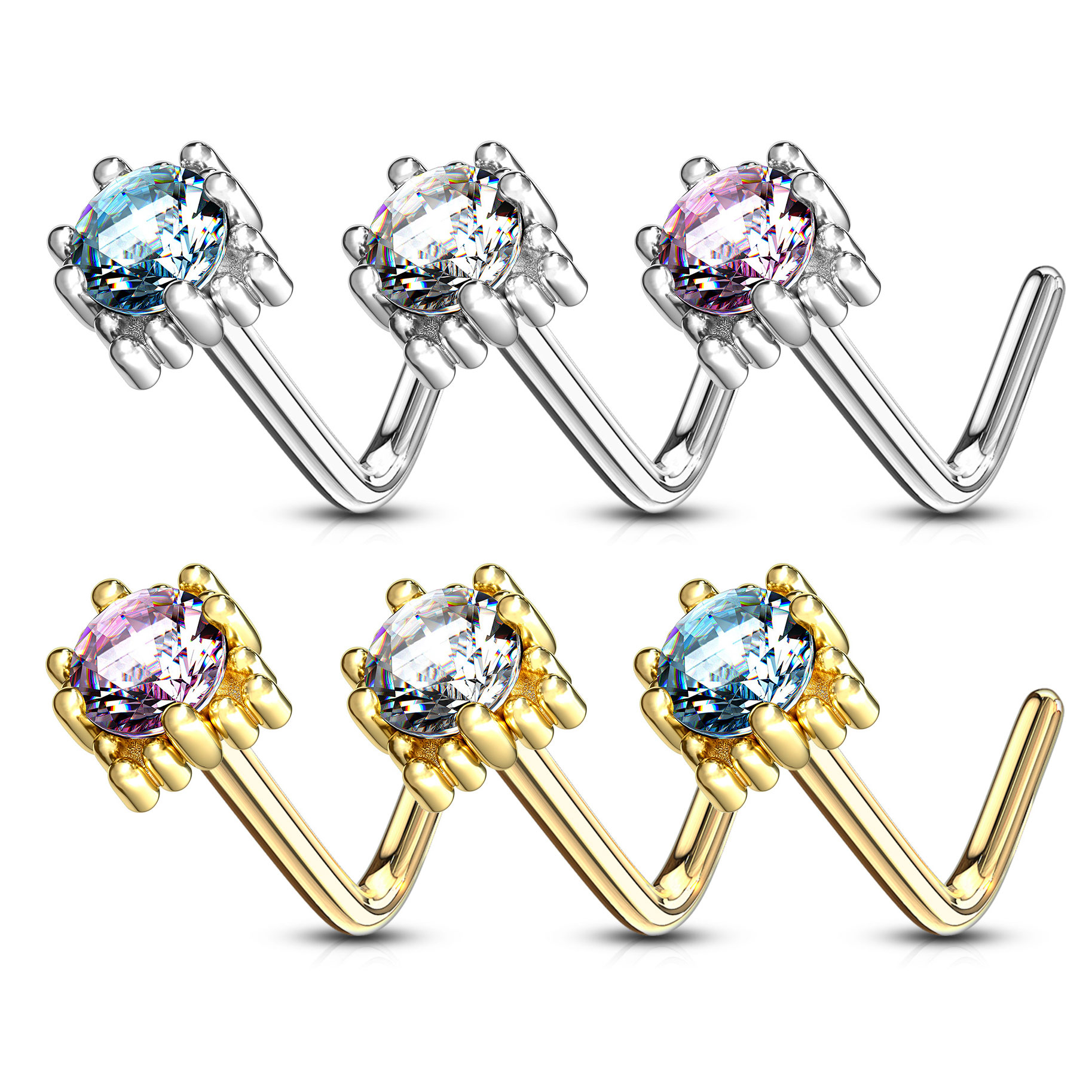 Nesepiercing av 14 karat gull med sten i kvadrat