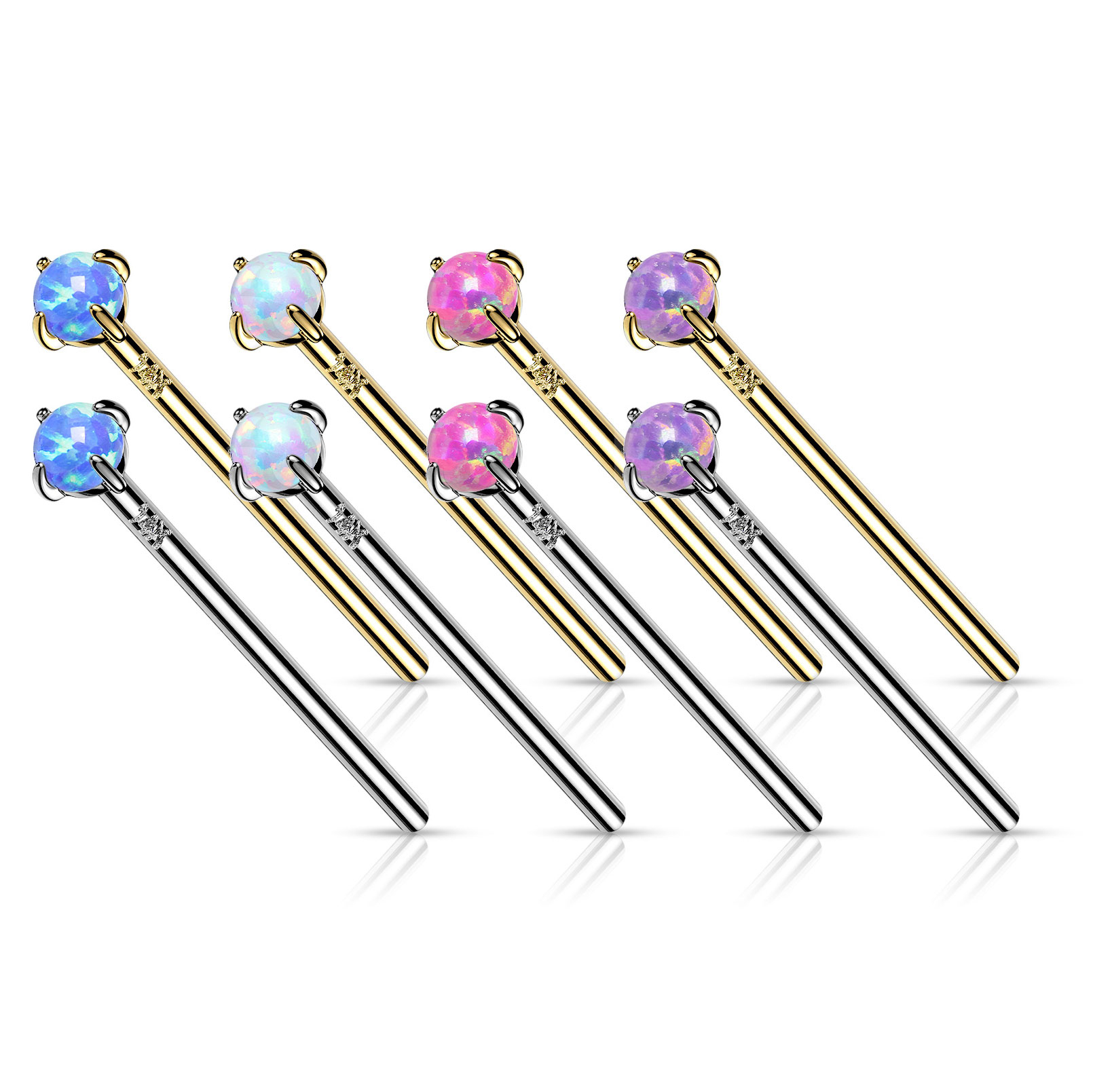 Fish tail nesepiercing av 14 karat gull med opalsten i enden