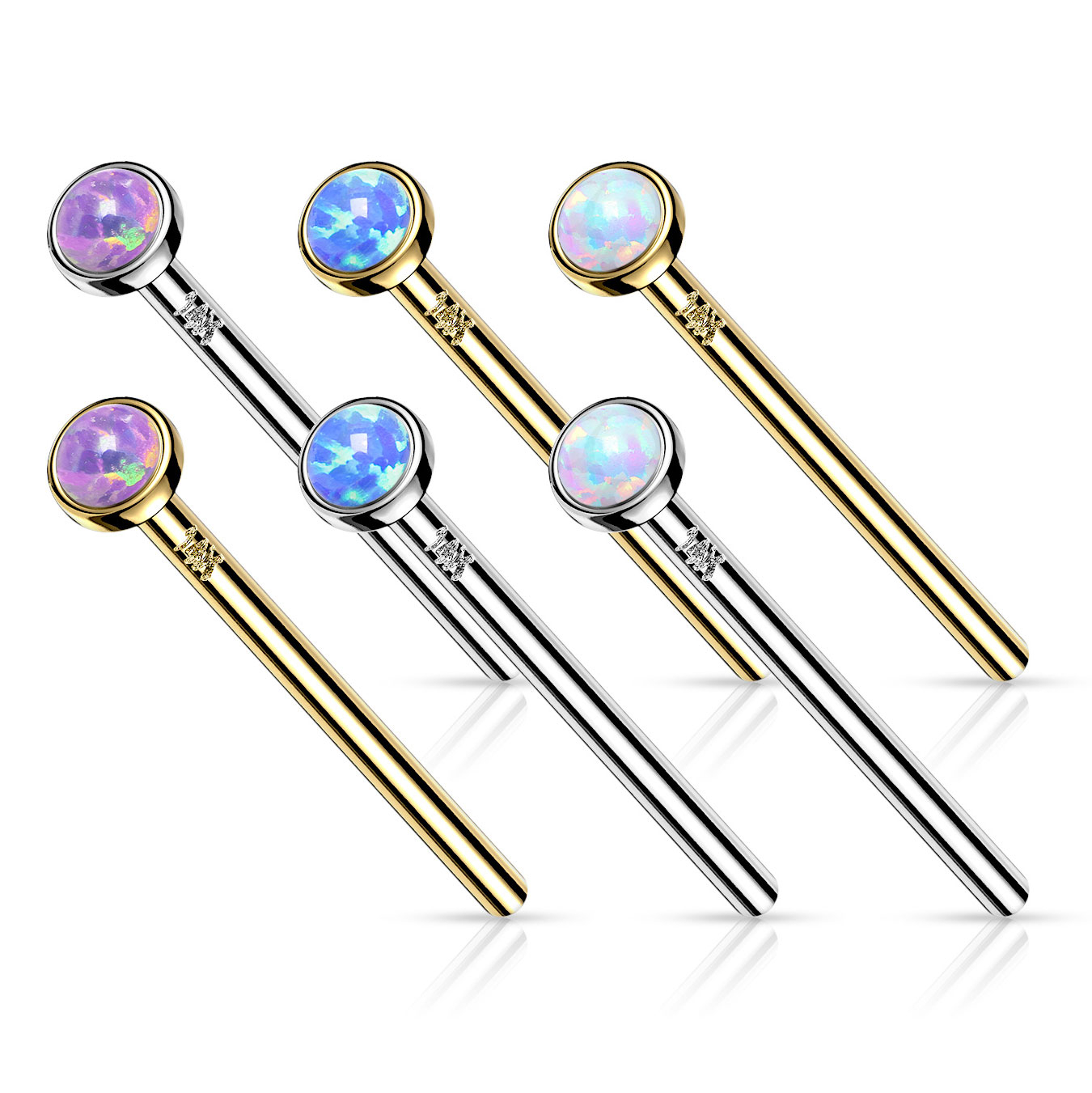 Fish tail nesepiercing av 14 karat gull med opalsten