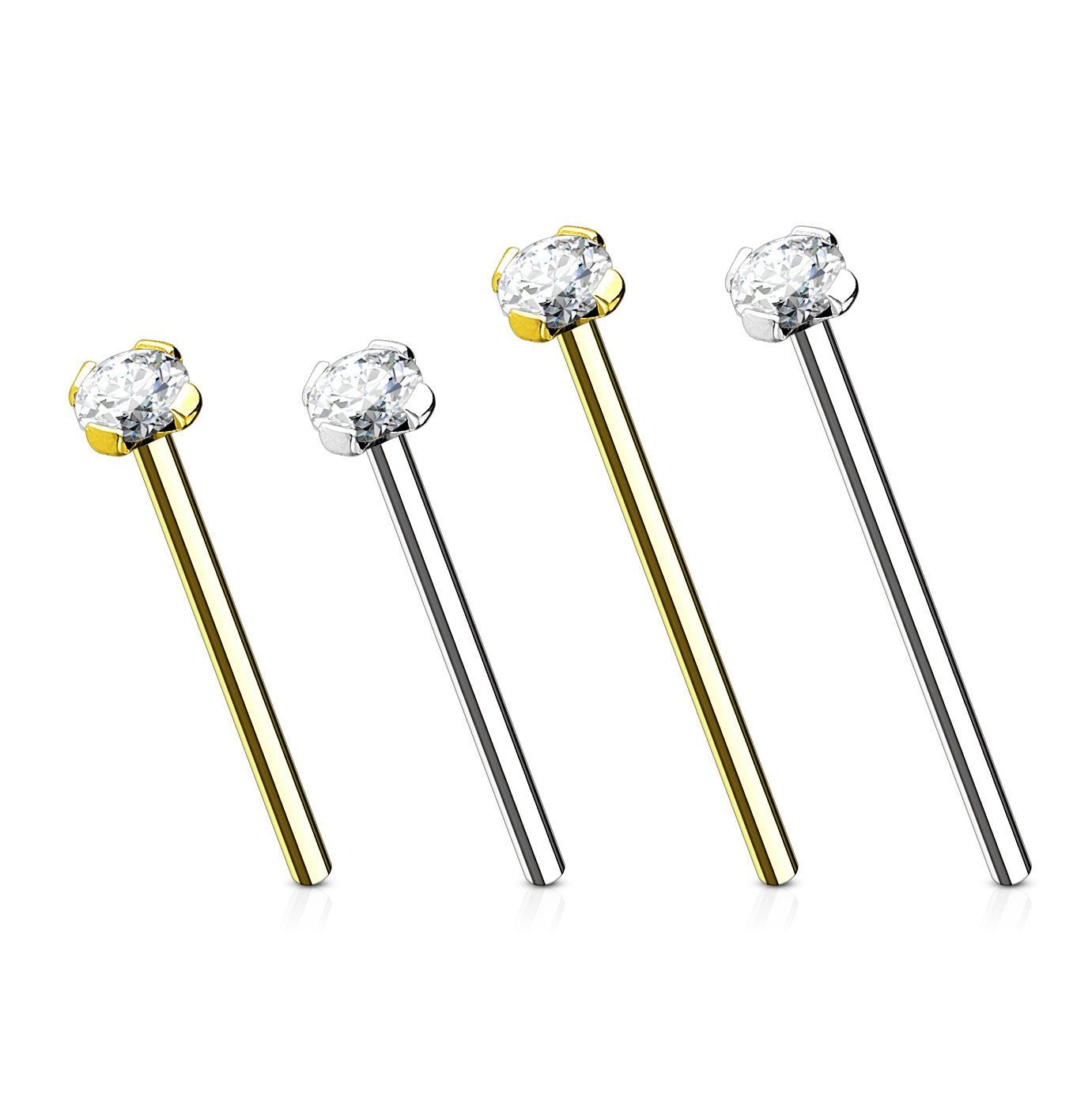 Fish tail nesepiercing av 14 karat gull med sten