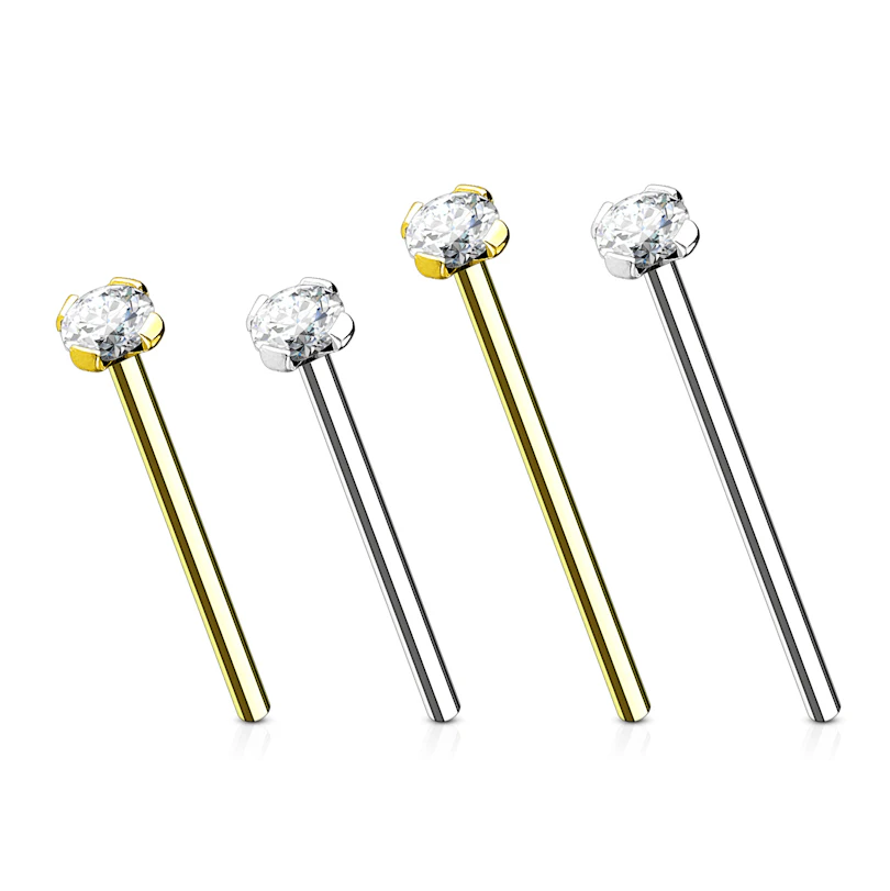 Fish tail nesepiercing av 14 karat gull med sten