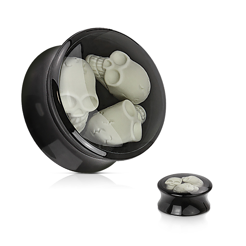 Plug av akryl med tre hodeskaller