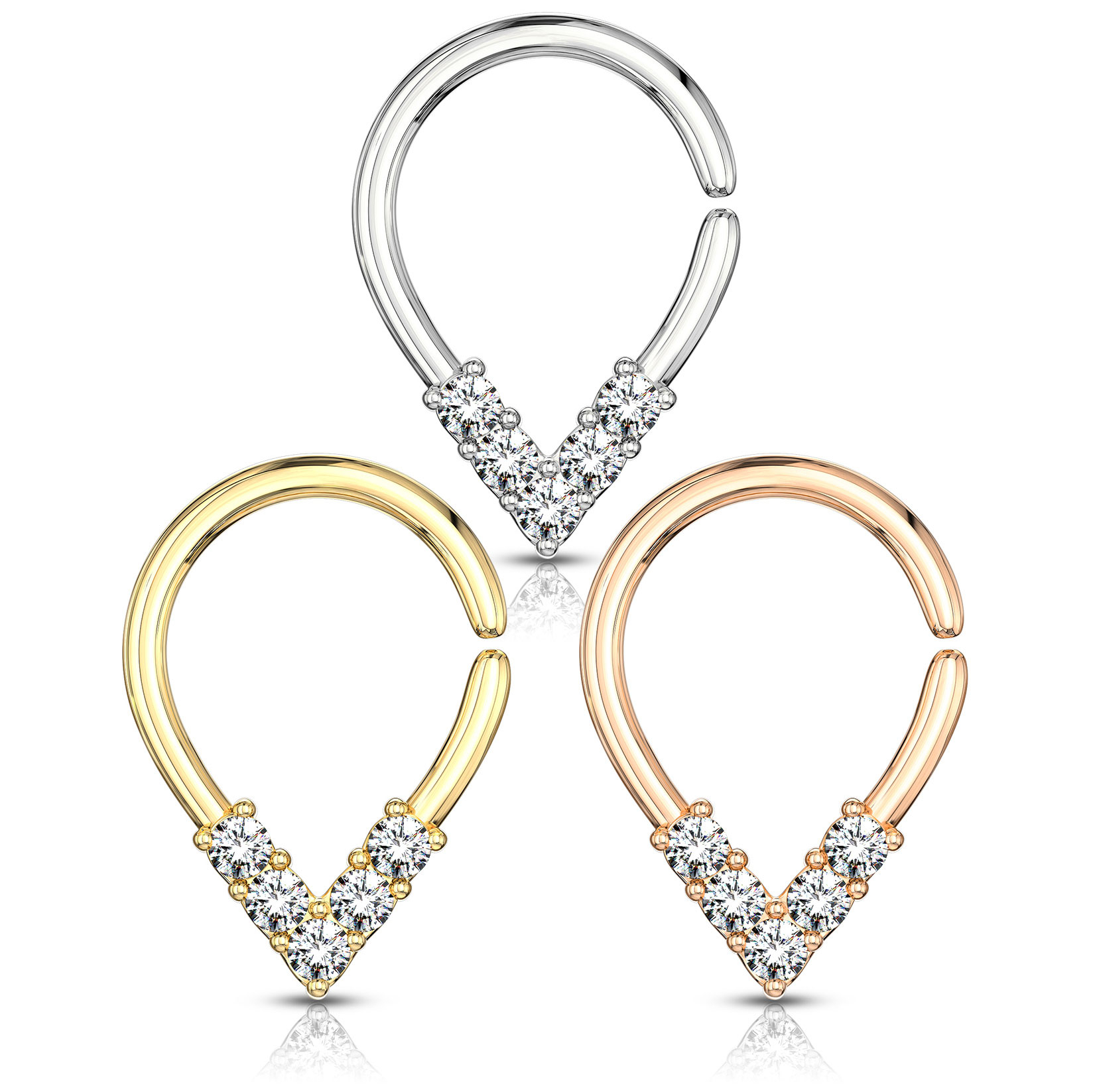 Ring formet som en omvendt dråpe med sten