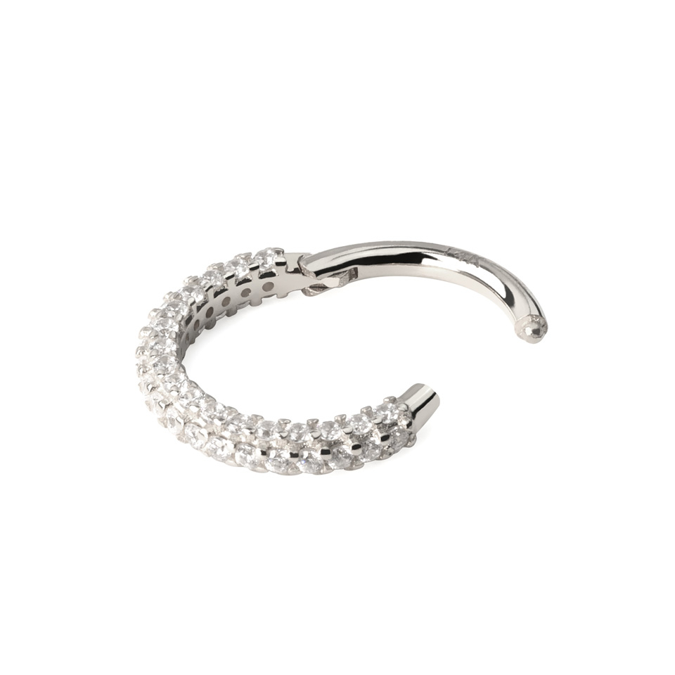 14K hengslet ring i gull med rund CZ-stenbesatt kant