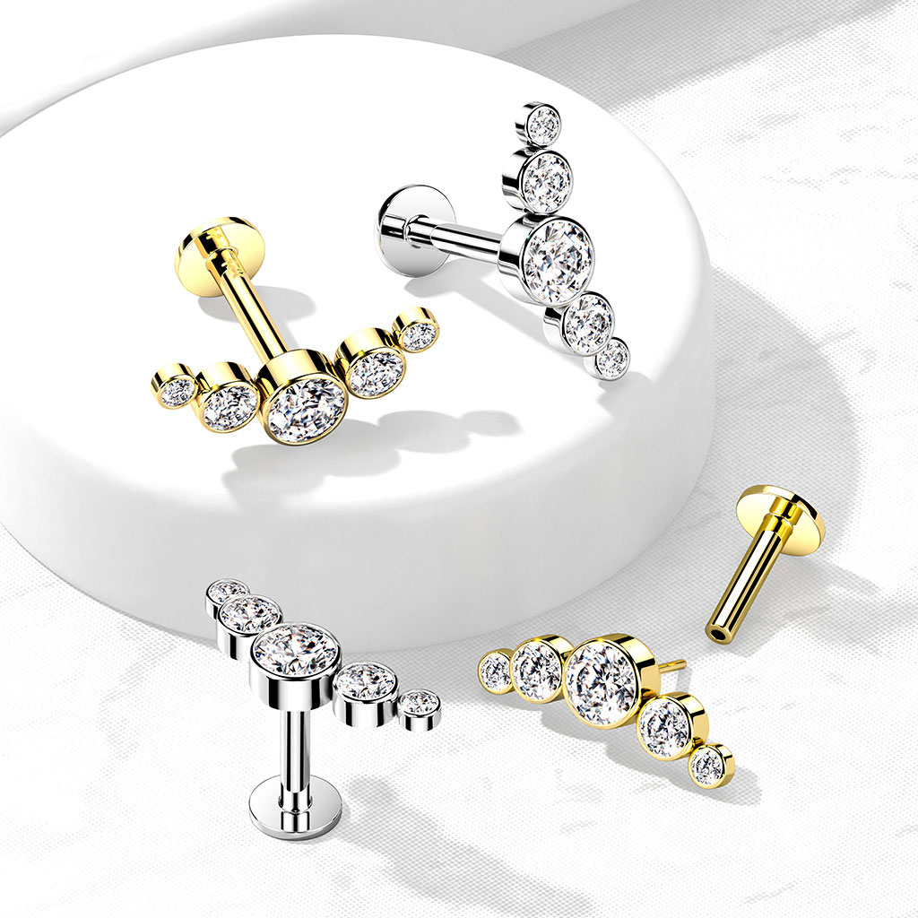 Push-in labret av 14 karat gull med 5 stener