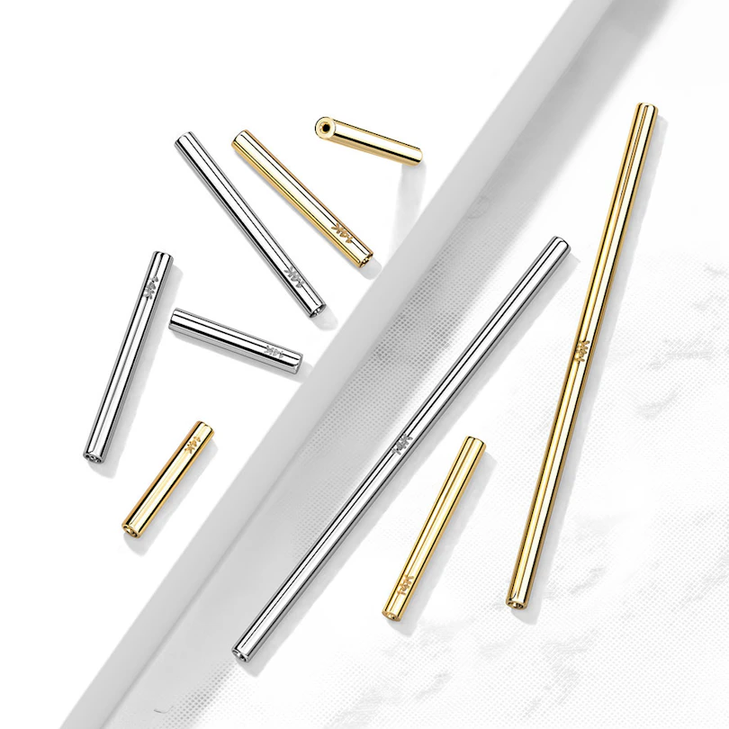Gjengeløs push-in barbell i 14K gull